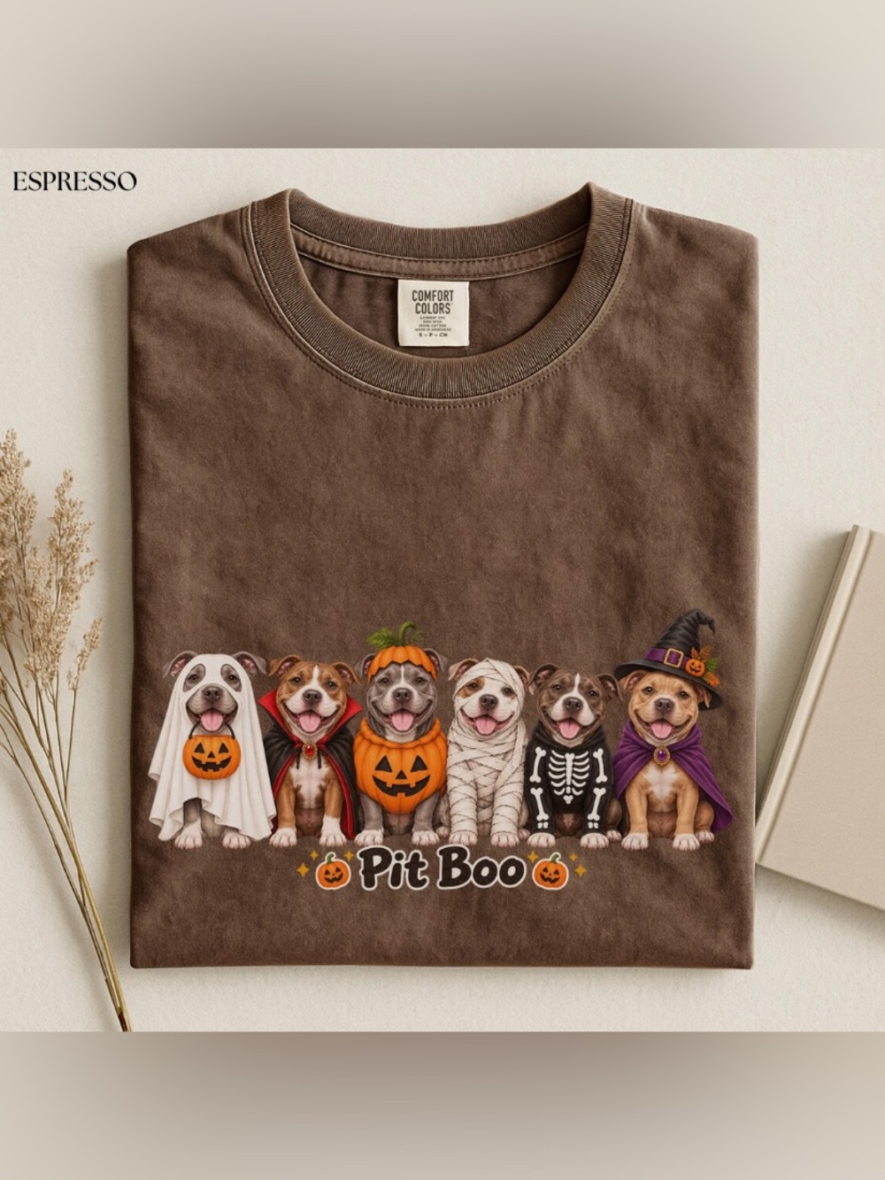 Vintage Halloween Pitbull T-Shirt, Spooky Pitbull Ghost Dog Comfort Color Tee